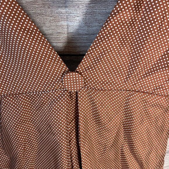 Anthro Trovata Rust/White Silk Double V-Neck Silk Lined Dress Sz L - Picture 5 of 6